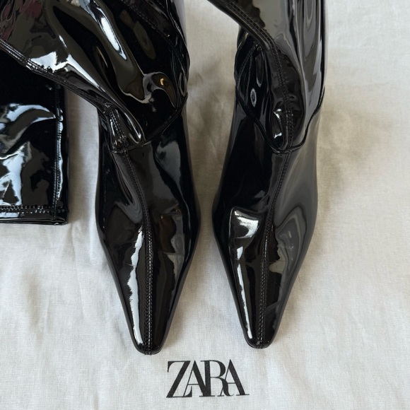 Zara Black Patent Over-the-Knee Stiletto Boots. Retail: $199. US 7.5, EU 38 size - Picture 7 of 16